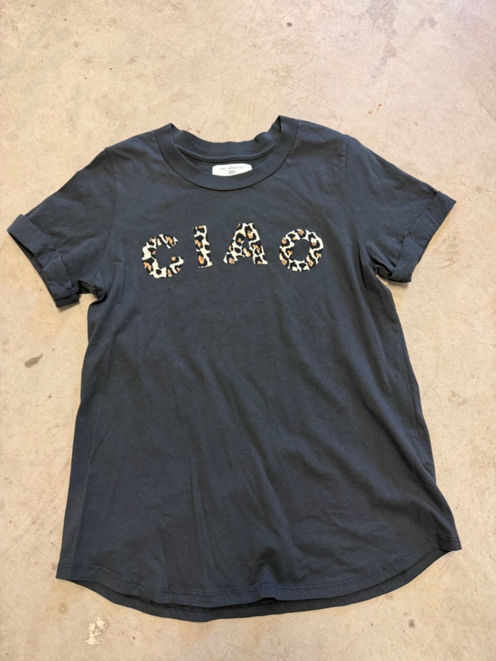 Anthropologie x Sol Angeles Black Tee with Leopard Logo